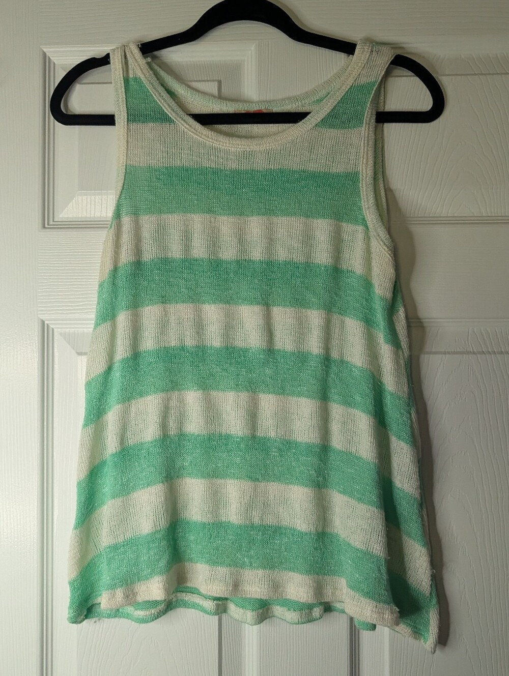 Y2K, Sz L Body Central Striped Knit Tank Top Mint Green Ivory Sleeveless